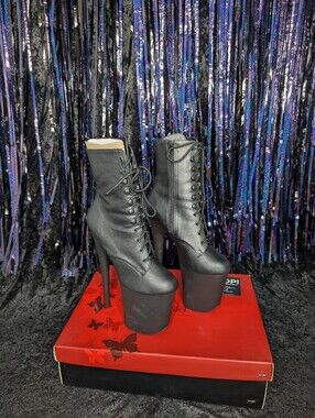 Pleaser Black Lace-Up Platform Stiletto Ankle Boots